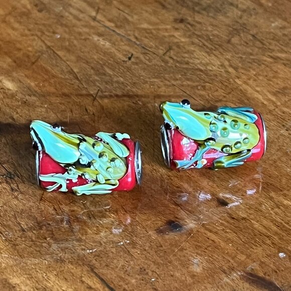 925 Lampwork Frog Beads OOAK Handmade Set of TWO - Picture 3 of 3